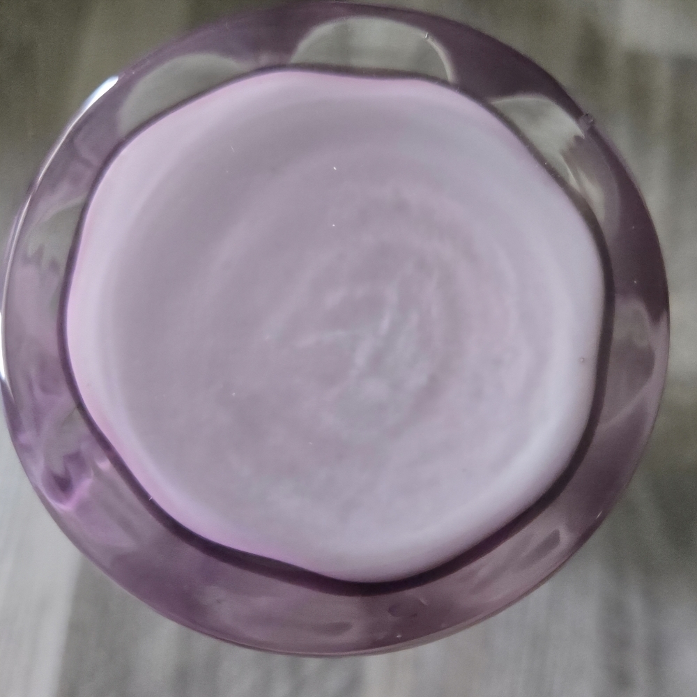 Vintage 1950s Amethyst Cased Glass Ruffled Vase Scalloped Ribbed Art Glass Retro - Picture 3 of 7
